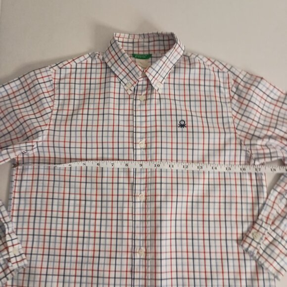 United Colors of Benetton Boys White Red Blue Button Down Shirt Size M 8 EUC - Picture 9 of 14